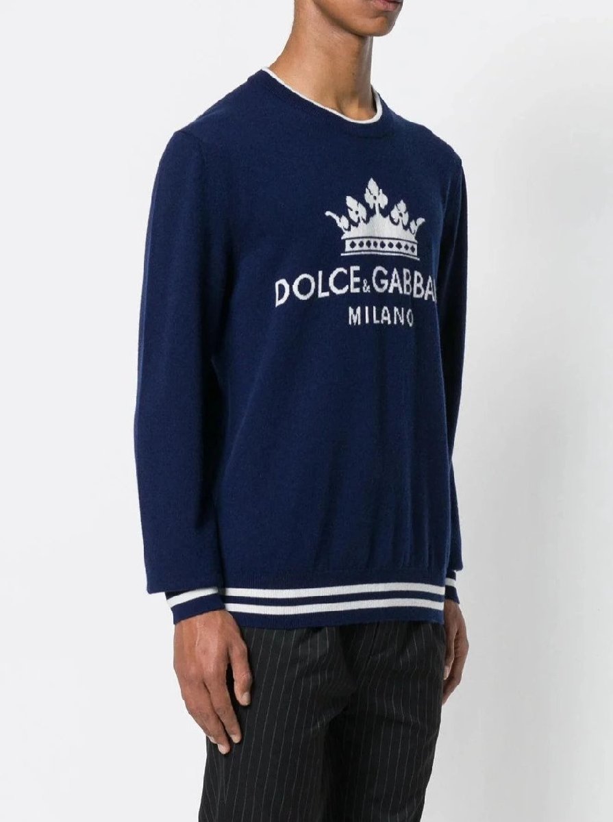  ultimate beautiful goods DOLCE & GABBANA Dolce&Gabbana KING pure cashmere crew neck knitted sweater cashmere 100%.. navy men's 46