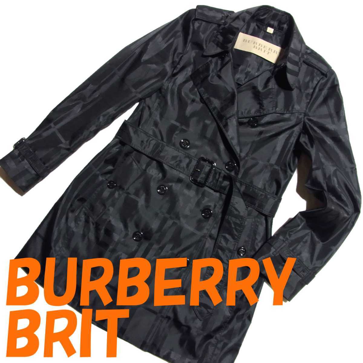 品質保証SALE BURBERRY BRIT バーバリー ブリット ノバチェック ナイロン トレンチコート 40 黒 ブラック(Lサイズ