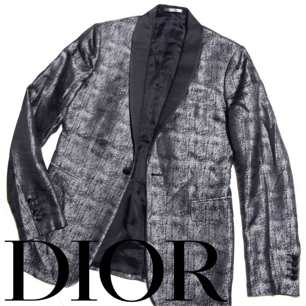 17AW Dior HOMME ディオールオム シルク タキシード ジャケット ショールカラー ブラック シルバー 763C255S3924