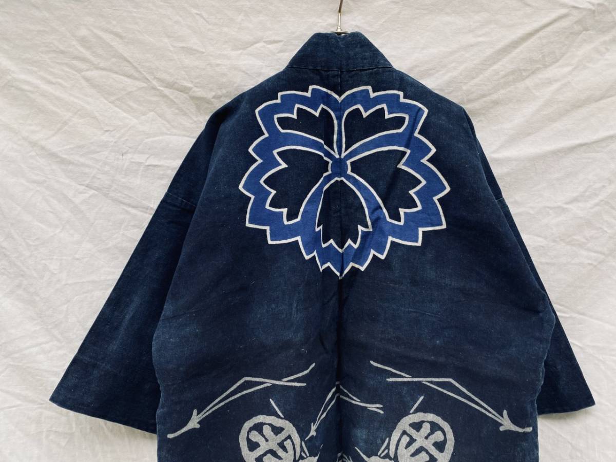 抜群なフェード 戦後 印半纏 もめん 藍染 BORO 襤褸 INDIGO BLUE ジャパンヴィンテージ JAPAN VINTAGE 日本の古い服 50s60s 月見荘