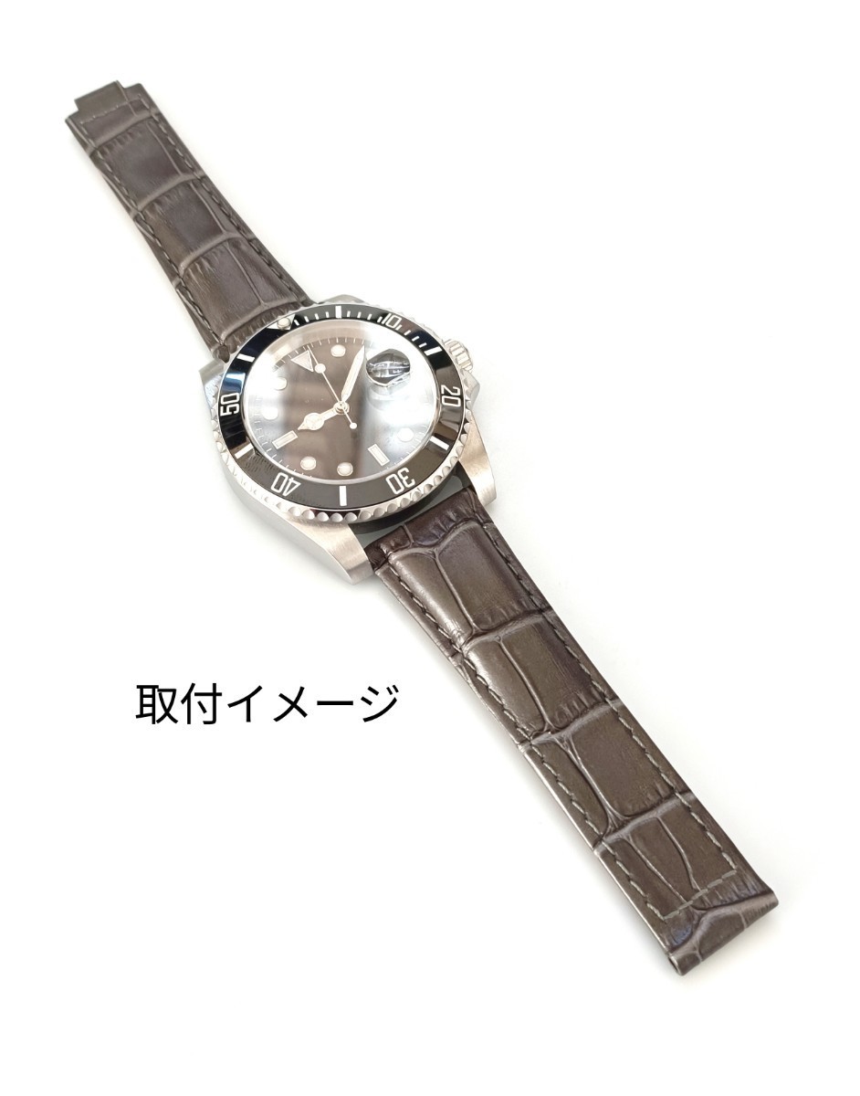 75/65mm イタリアンカーフレザー 革ベルト 20mm グレー 片凸 【対応】ロレックス サブマリーナ デイトナ GMT等 Rolex