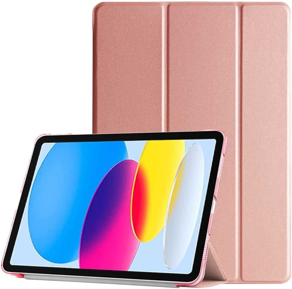 iPad ケース iPad 10世代 (10.9inch) 三つ折 スマートカバー PUレザーケース アイパッド 軽量型 スタンド機能 ローズゴールド_画像1