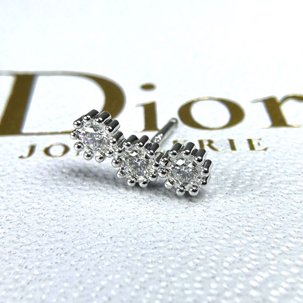 【超美品】DIOR ミミローズ ピアス WG 18k ダイヤ 0.13ct