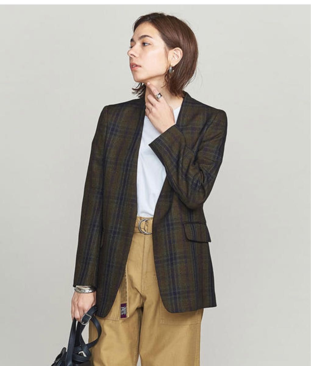 【BEAUTY&YOUTH UNITED ARROWS】BY ソリッド&チェックカラーレスジャケット