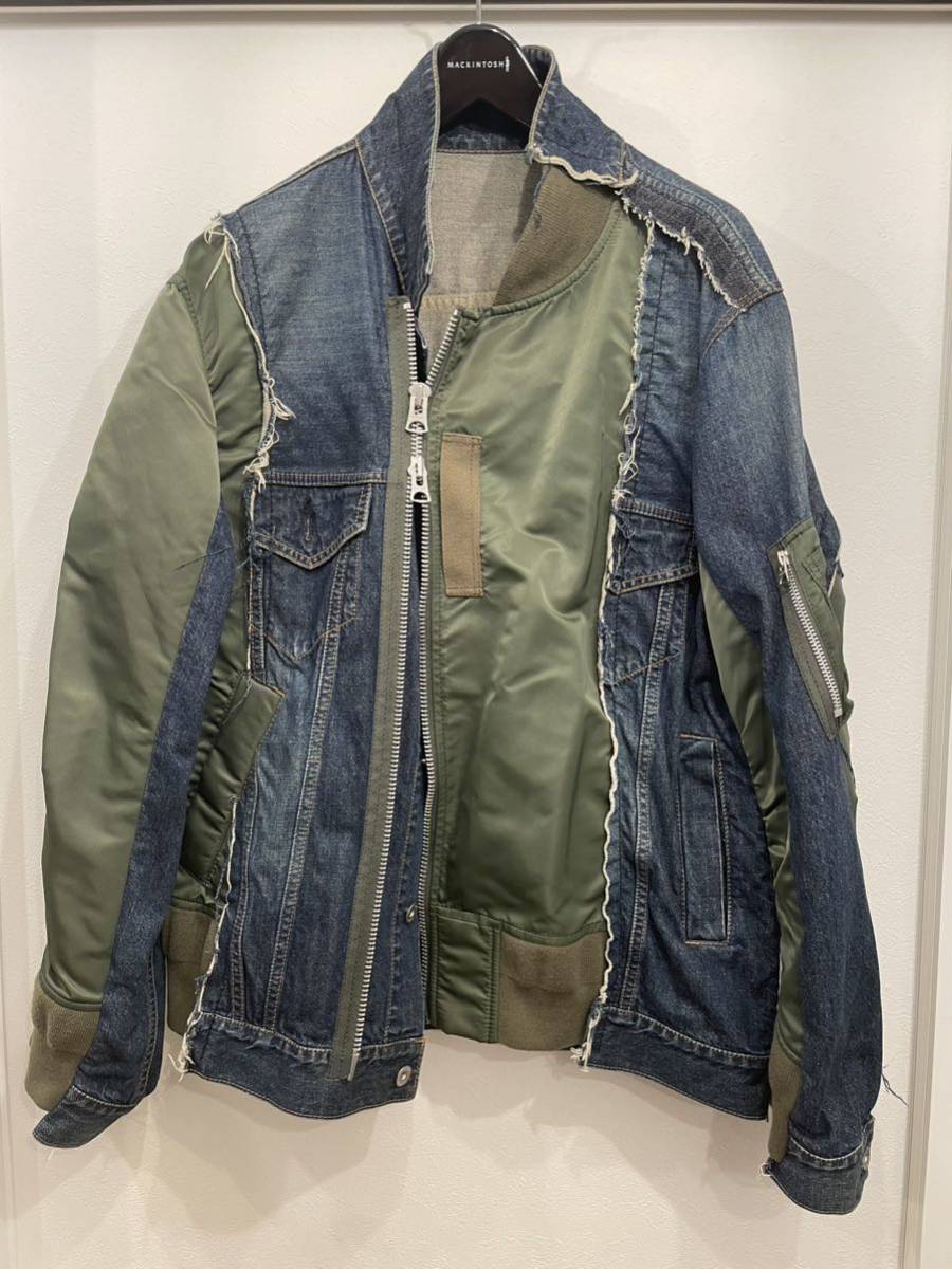 Yahoo!オークション - sacai デニム MA-1 ドッキングジャケット 再構築...
