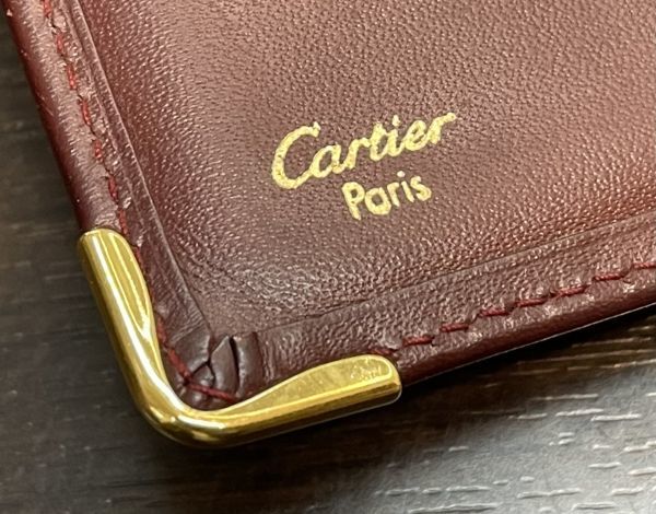 AB0221-20 Cartier カルティエ マストライン レザー長財布 ボルドー系 小銭入れ有り 同梱不可_画像7