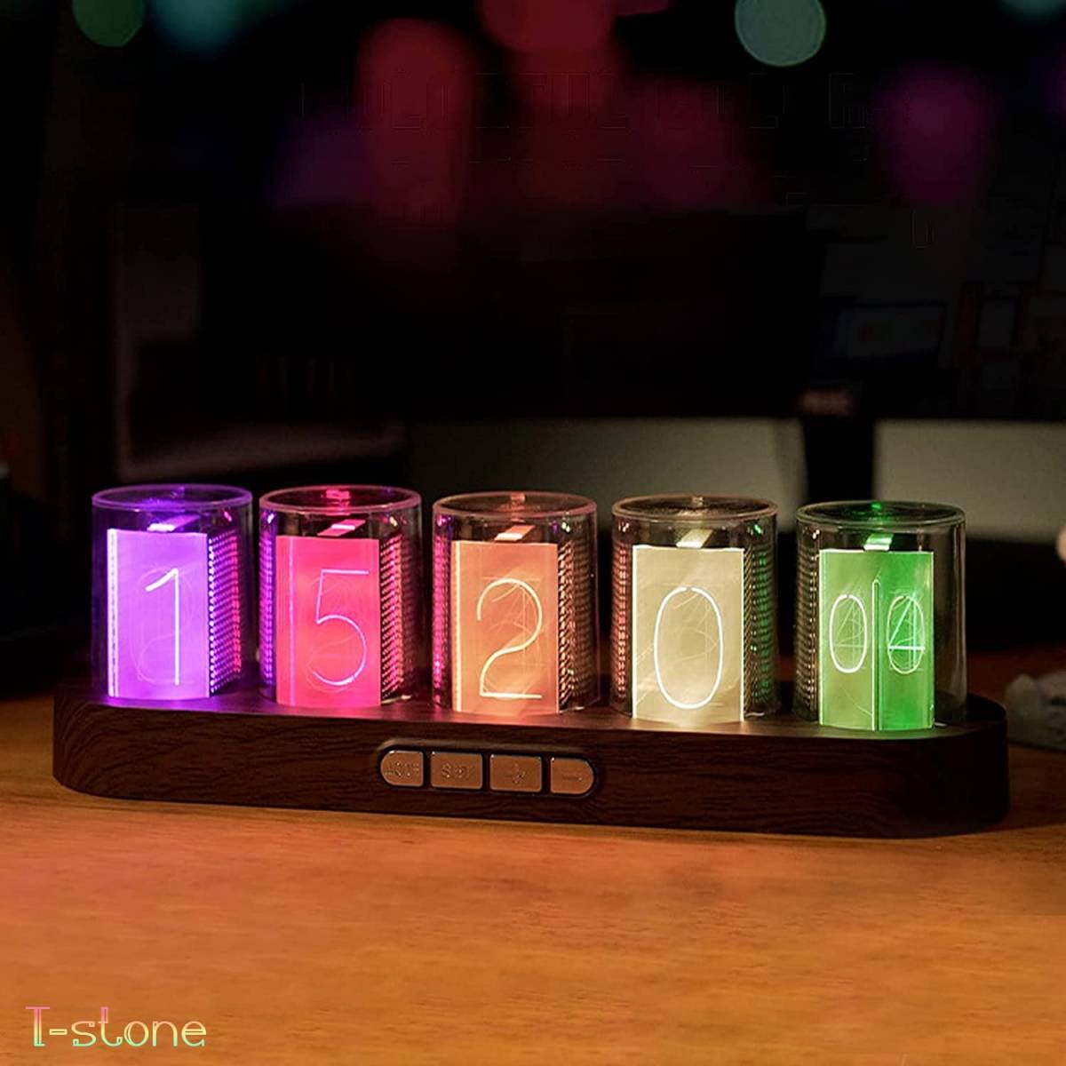 LED置き時計 ニキシー管風デジタル置き時計 ヴィンテージ木目調 LED置き時計 ニキシー管風デジタル置き時計 ヴィンテージ木目調