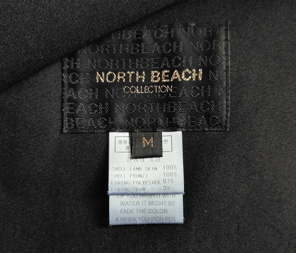 美品 NORTH BEACH ノースビーチ ジャケット ラムスキン レザー シングル ライダース 型押し切替 黒 ブラック M シープスキン_画像8