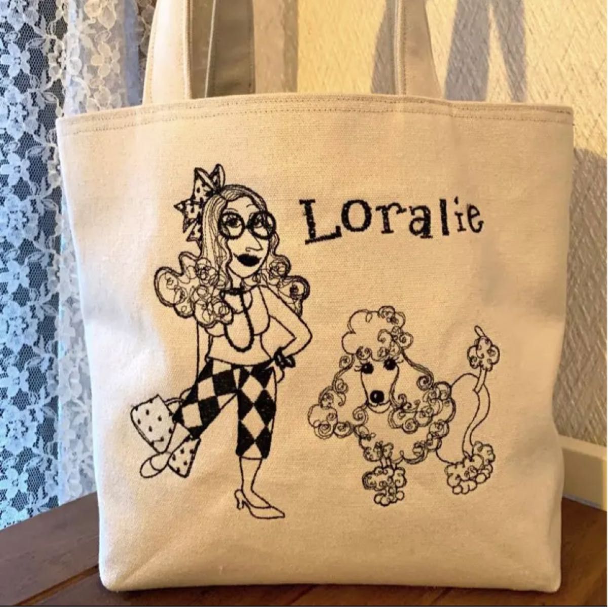 ロラライハリス☆刺繍帆布☆プードルトート 新作モデル 49%割引 nods