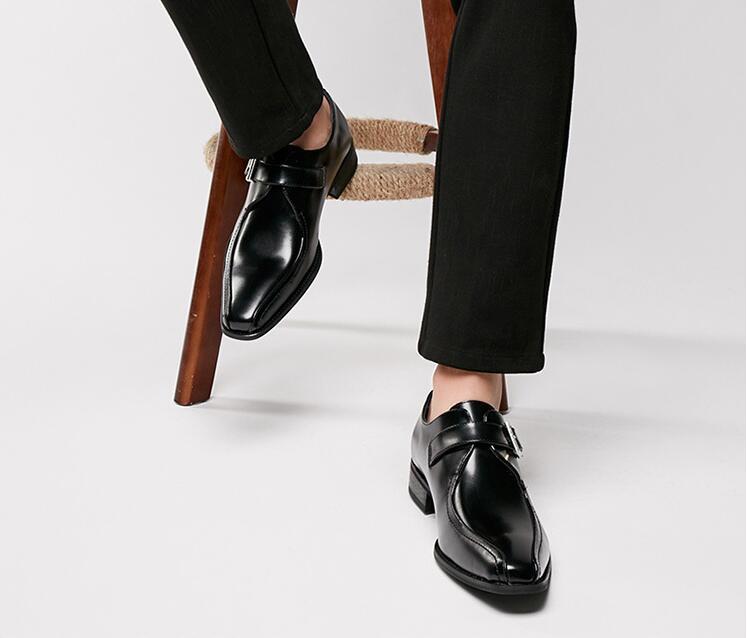 ビジネスシューズ 新品 メンズ レザーシューズ 牛革 モンクストラップ 紳士靴 5cmシークレット 本革 フォーマル 革靴 二色 ブラウン 25.0cm_画像8