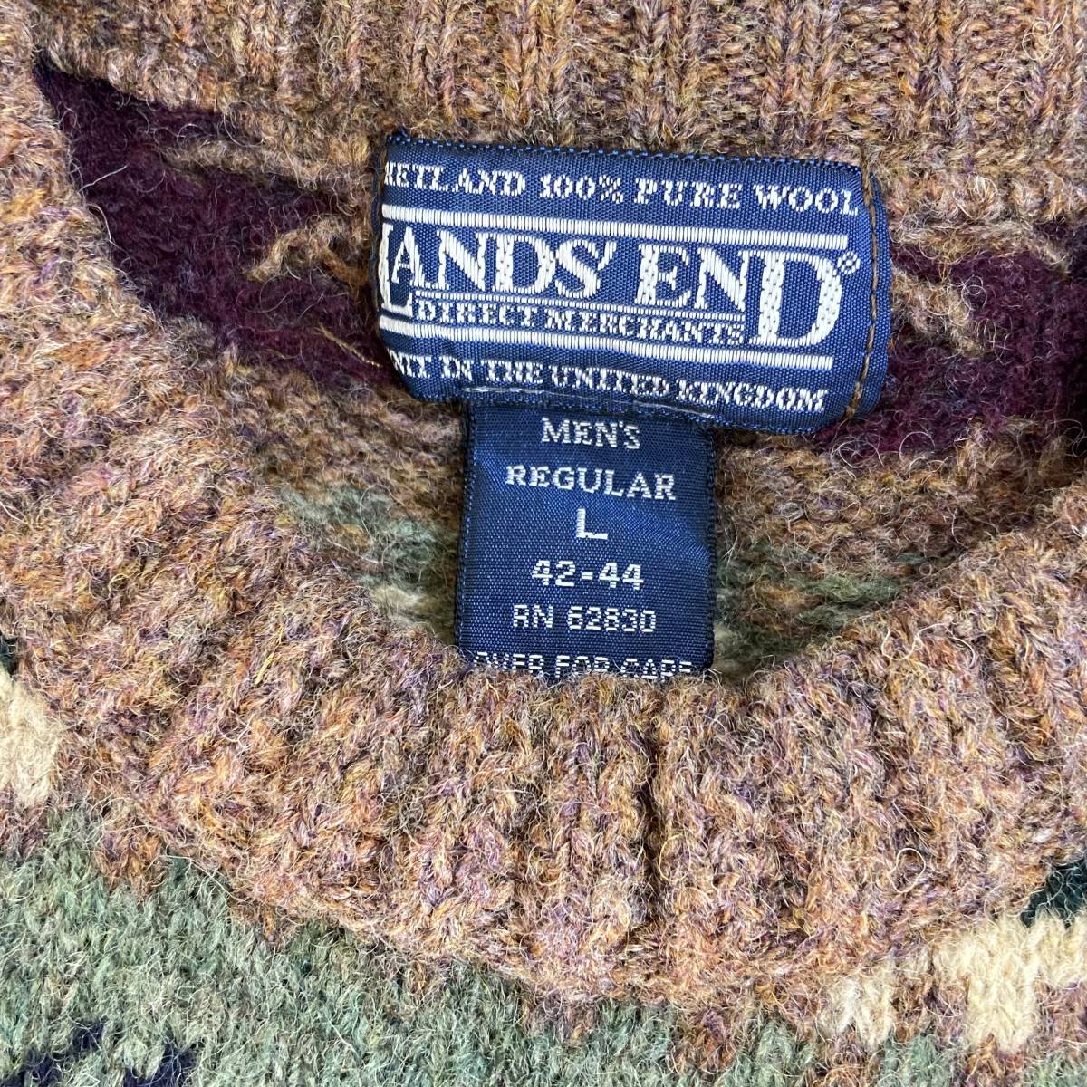 90s LANDS'END セーター L ノルディック 総柄 ウール 英国ニット製 LANDSEND ランズエンド ヴィンテージ_画像3