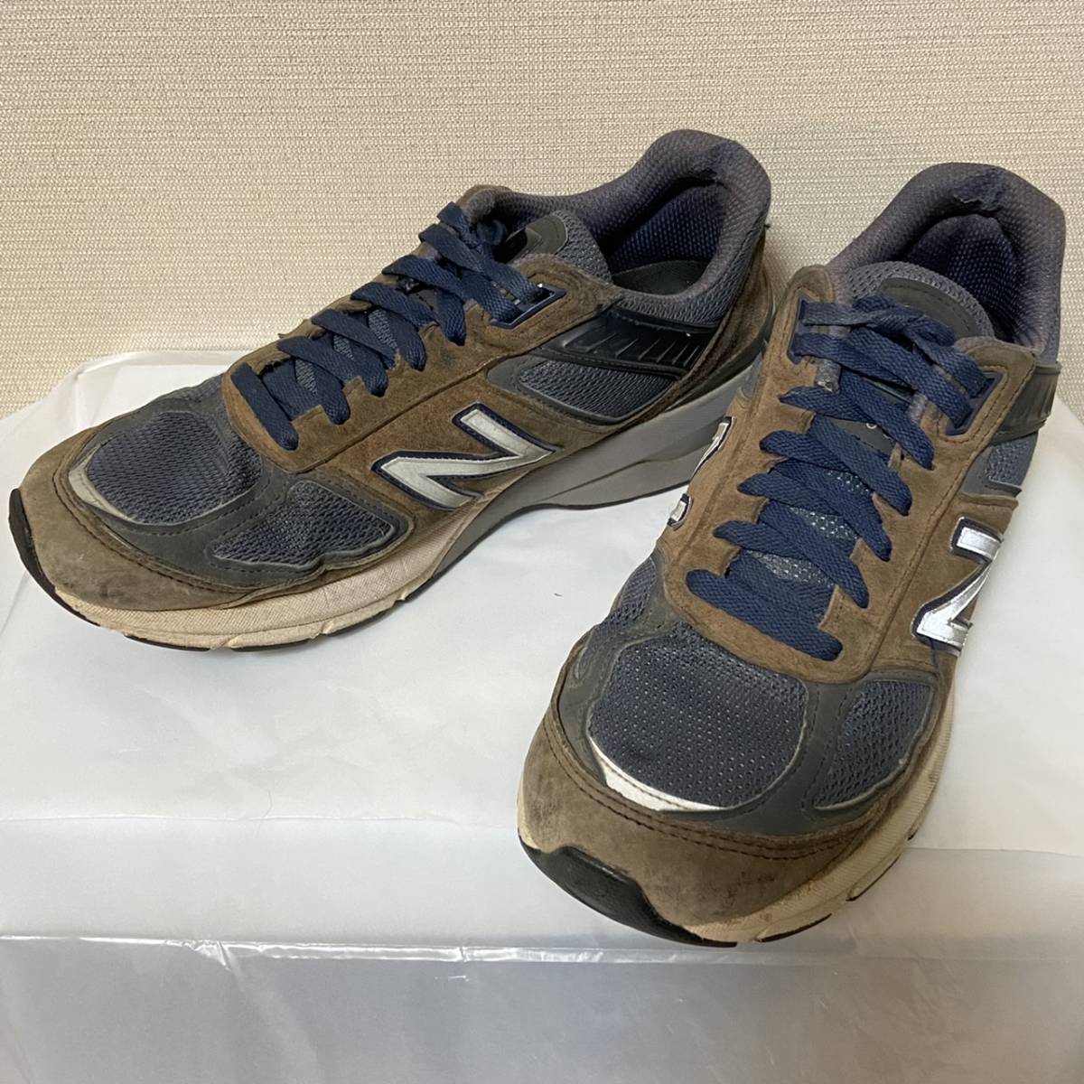 USA製 New Balance M990V5 ネイビー×ブラウン 27.5cm ニューバランス 990 V5 M990 Made in USA スニーカー アメリカ製_画像1