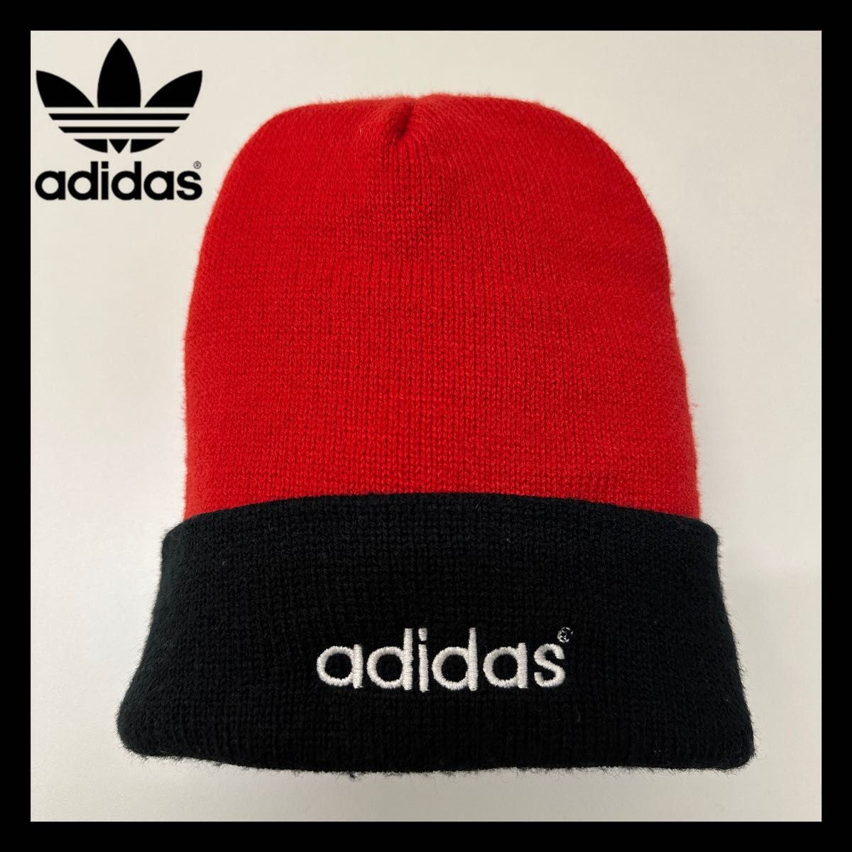 adidas ビーニー ニット帽　赤黒　古着 vintage Y2K アディダス Beanie ニットキャップ ニット帽