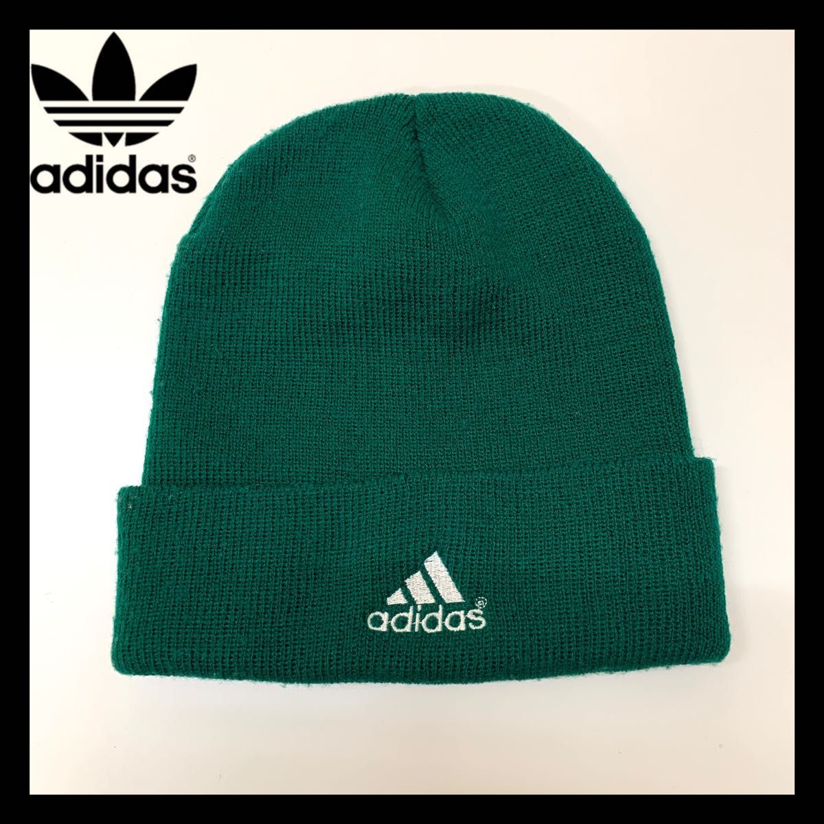 【00s】adidas ビーニー ニット帽　白ロゴ　古着 vintage Y2K adidas Beanie アディダスニット帽