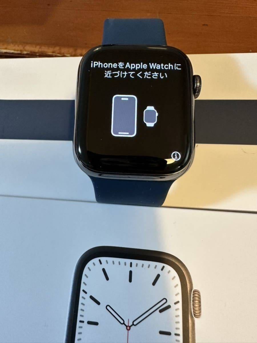 Apple Watch Series7 グラファイトステンレススチール 45mGPS＋セルラーモデル アビスブルーソロループサイズ5 スマートウォッチ本体 