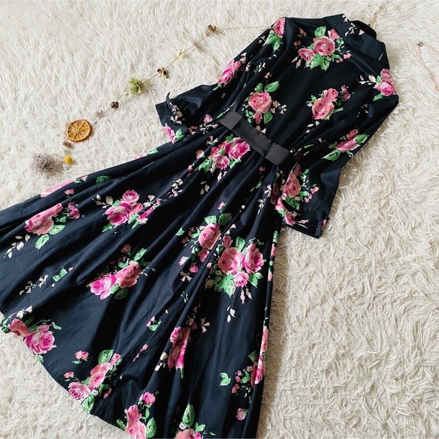 極美品 LAURA ASHLEY ローラアシュレイ 花柄 総柄 リボン コットン