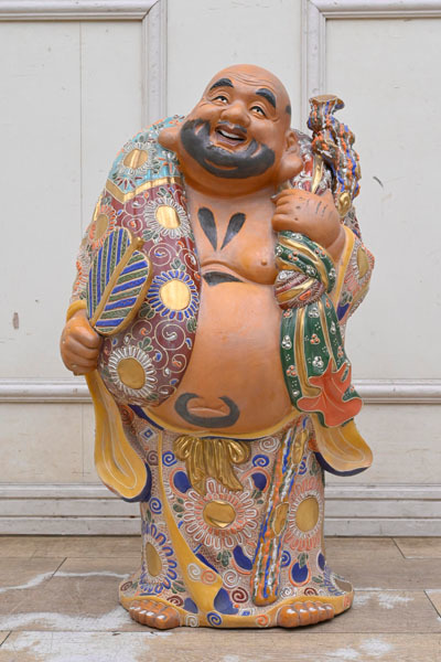 EB29 大型サイズ 重い 九谷焼 金彩色絵布袋像置物 高60.5cm 重さ約14kg
