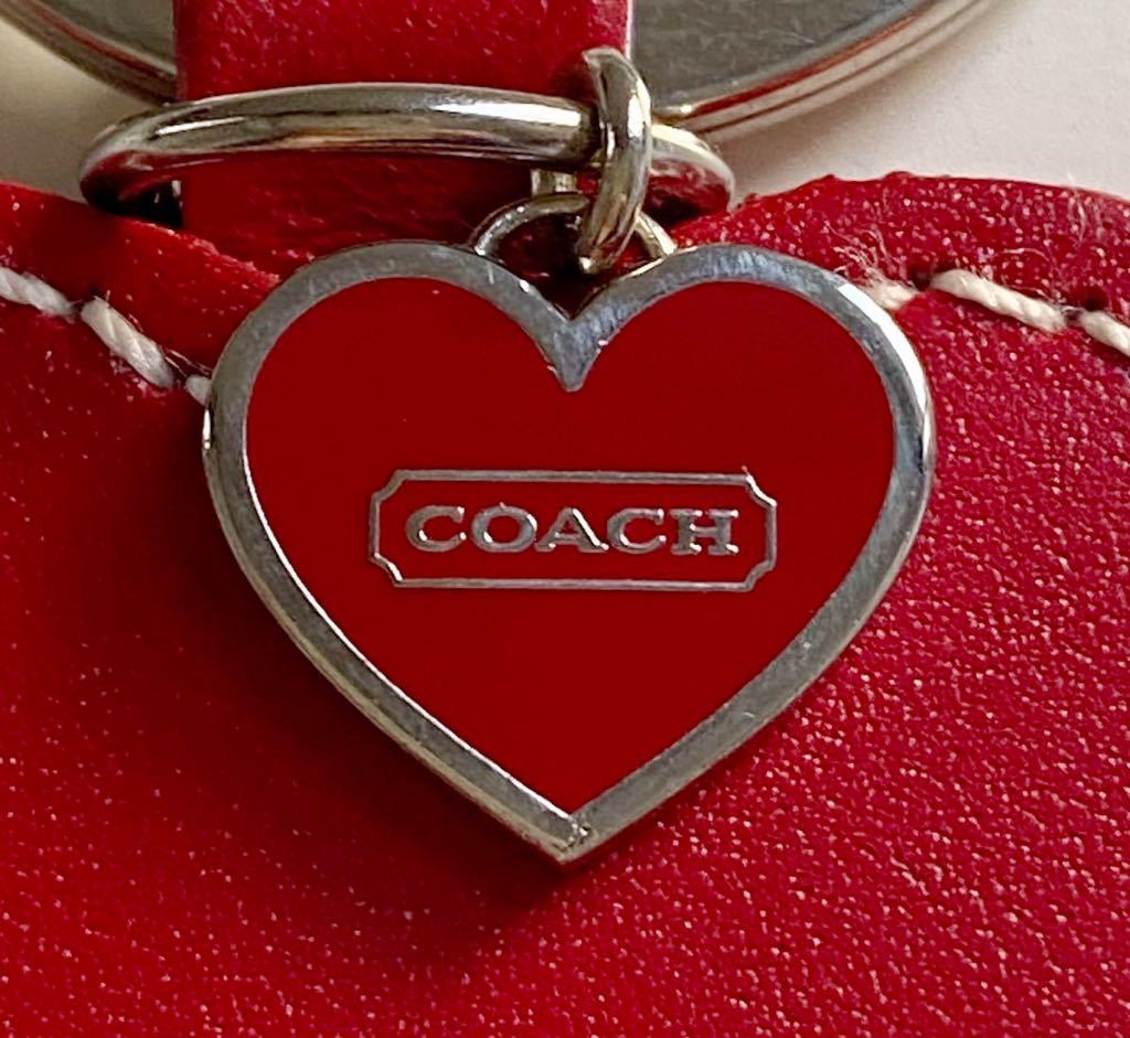 B3B173* Coach COACH original leather red color Heart Logo key ring key holder charm 