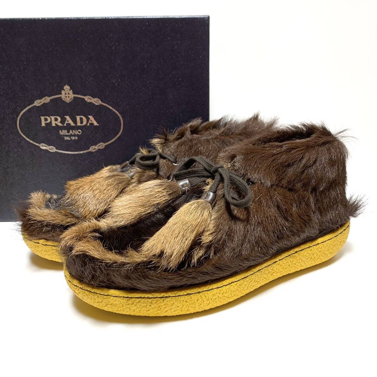 未使用 プラダ PRADA 18aw コレクション ファー モカシン ブーツ