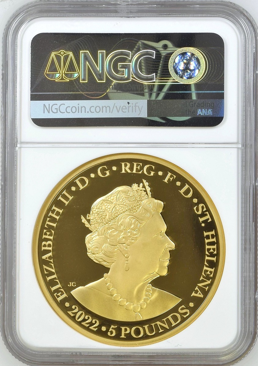 世界4枚 2022年 セントヘレナ フェアリークイーン 5ポンド 2オンス プルーフ金貨 FAERIE QUEEN UNA NGC PF70 UC First Day of Issue_画像3