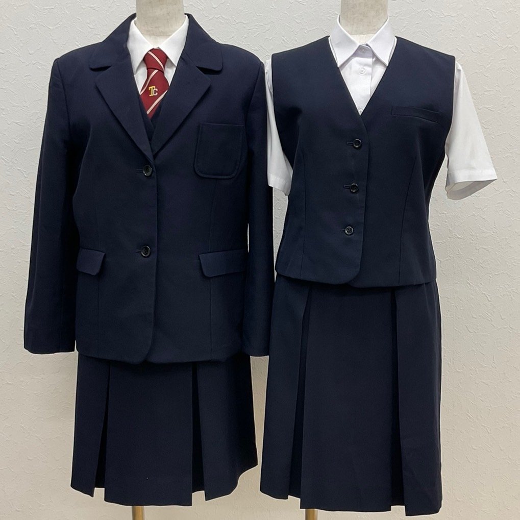 (T)U492 (中古) 埼玉県 所沢商業高校 8点セット /旧制服/165A/M/L/Ｗ69/ブレザー/ベスト/ブラウス/スカート/ネクタイ/夏冬/制服/女子学生/