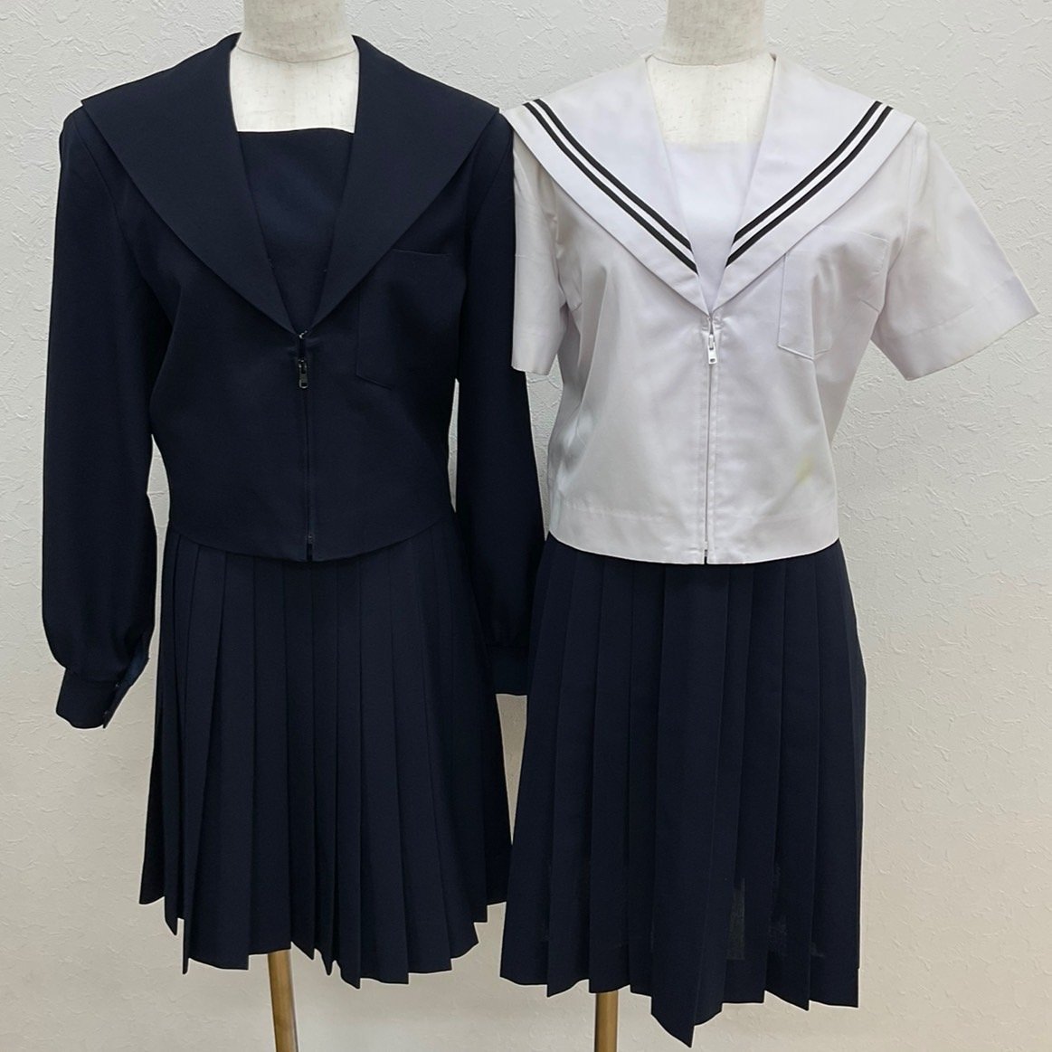 US677-1 (中古) 愛知県 名古屋市立 志段味中学校 4点セット /旧制服/165A/W60/W66/セーラー/スカート/黒2本/夏冬/制服/学生服/女子学生/