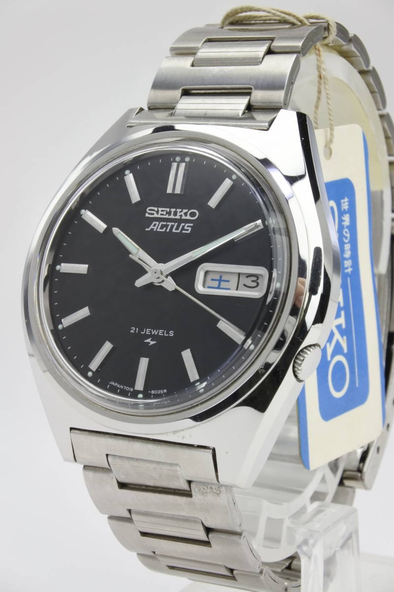 ☆☆☆第二(亀戸)精工舎製　1978年セイコー SEIKO アクタス ACTUS　黒文字盤 7019-8010 21石 自動巻き紳士腕時計　 未使用_画像1