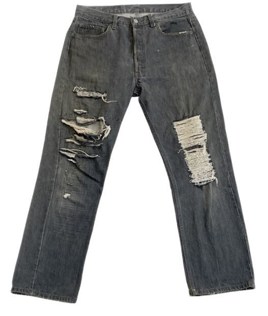 80's 1987 米国製 653工場 リーバイス LEVI'S 501-0658 ブラック デニム 黒 先染め クラッシュ リメイク 表記W34L30 実寸W81L76 [ta-0623]_画像1