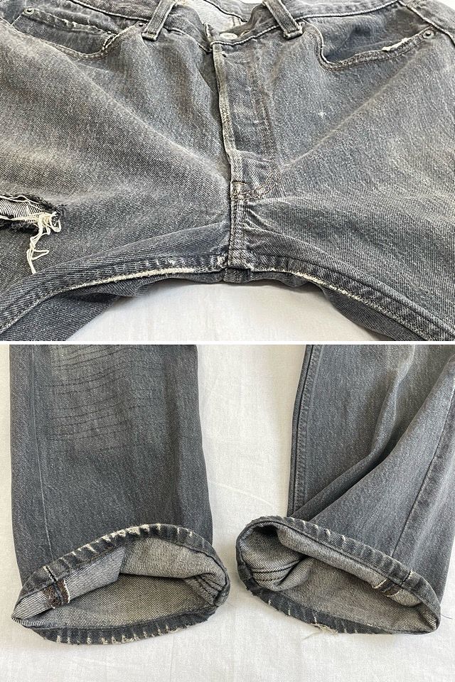 80's 1987 米国製 653工場 リーバイス LEVI'S 501-0658 ブラック デニム 黒 先染め クラッシュ リメイク 表記W34L30 実寸W81L76 [ta-0623]_画像4