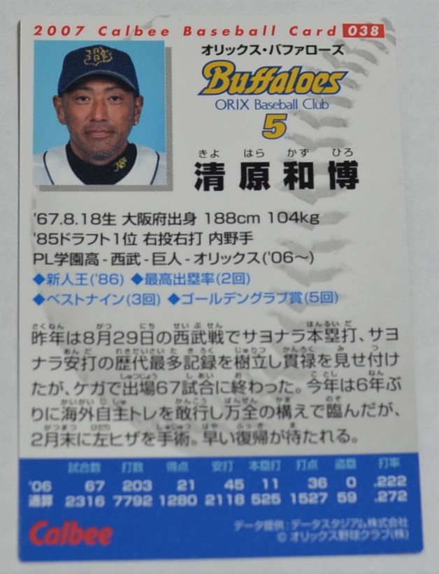 2007年　清原和博　巨人　プロ野球　トレーディングカード　美品_画像2