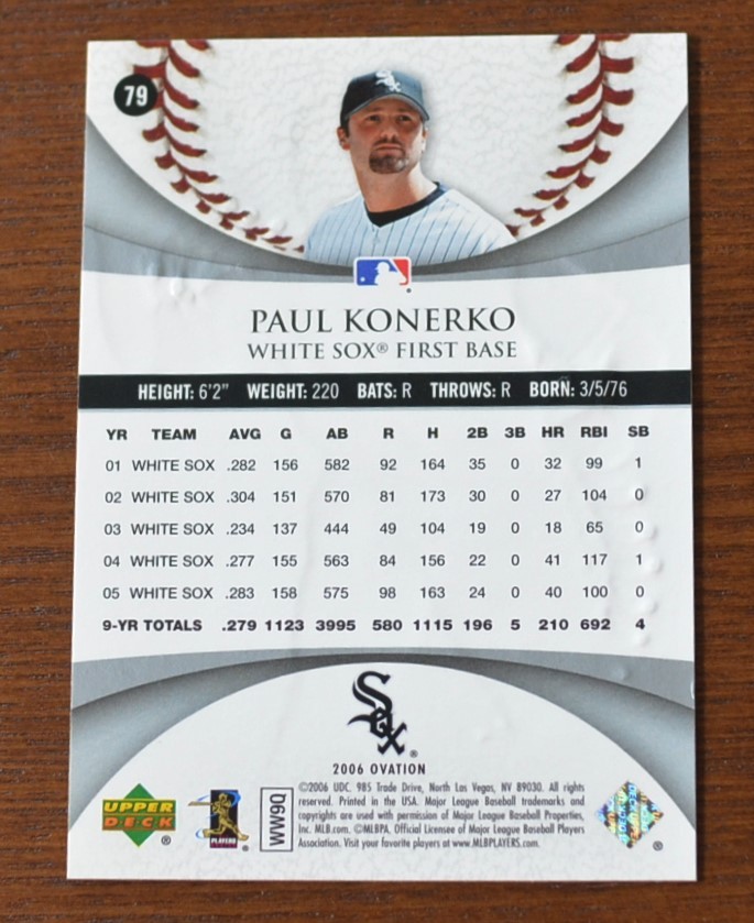 2006年 PAUL KONERKO White Sox プロ野球 トレーディングカード UPPER DECK 美品の画像2