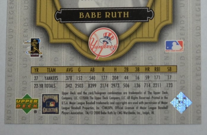 超レア！！！　2000年　Babe Ruth .ニューヨーク ヤンキース　野球神様　プロ野球　トレーディングカード　美品_画像10