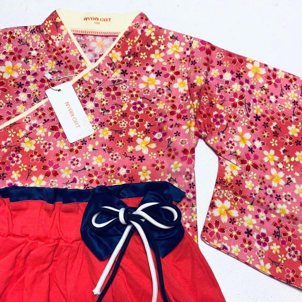 新品 袴 上下 セパレート 花柄 女の子 110 着物 和装 イベント ピンク セットアップ 子供服 キッズ ひな祭り 雛祭り