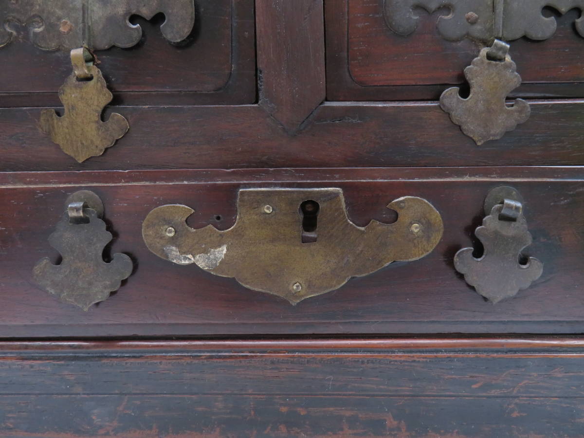 K1699 時代旧蔵 李朝 朝鮮古美術 家具 鉄金具 箪笥 古民具 小物入れ 鏡 