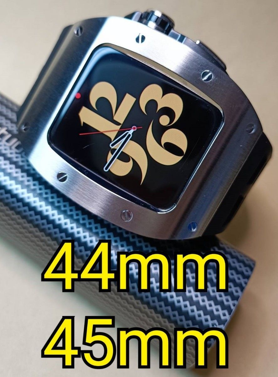 44mm 黒＆銀 apple watch メタル ラバーベルト カスタム 金属-