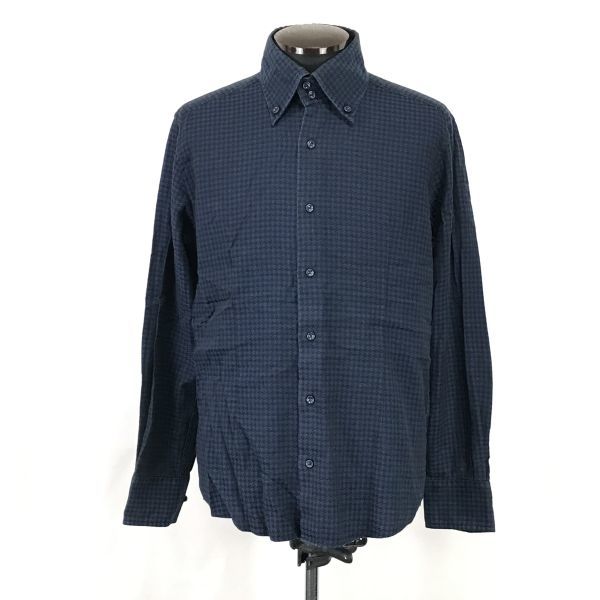 Made in Japan★ミッシェルクラン/MICHEL KLEIN★長袖ボタンダウンシャツ【51/Mens size -M～L/blue×navy/千鳥格子柄】Tops/Shirts◆BH245_画像1