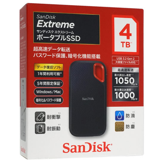 SANDISK ポータブルSSD エクストリーム SDSSDE61-4T00-J25 4TB SSD