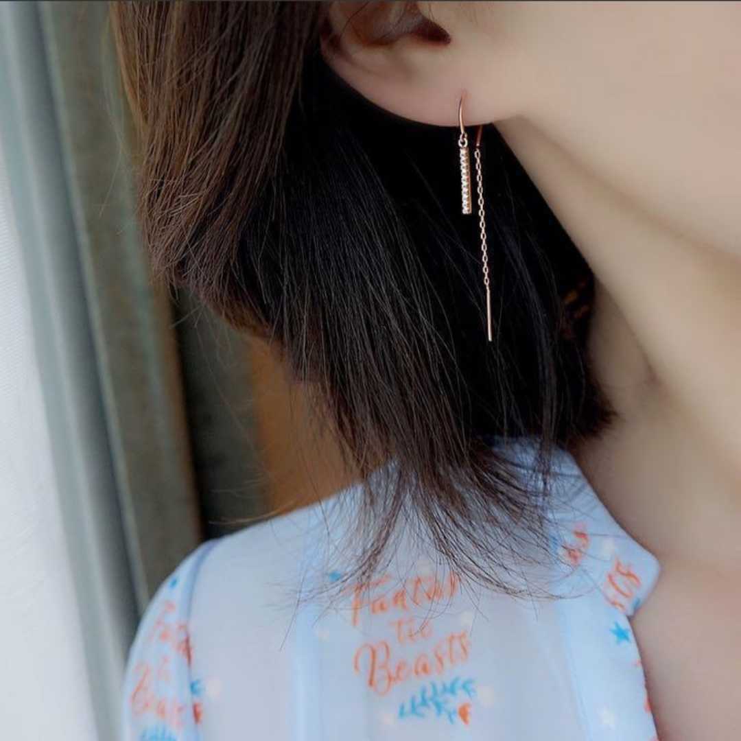  earrings pink gold chain earrings swaying earrings adult earrings pretty dressing up accessory height .. simple Korea [No.57]