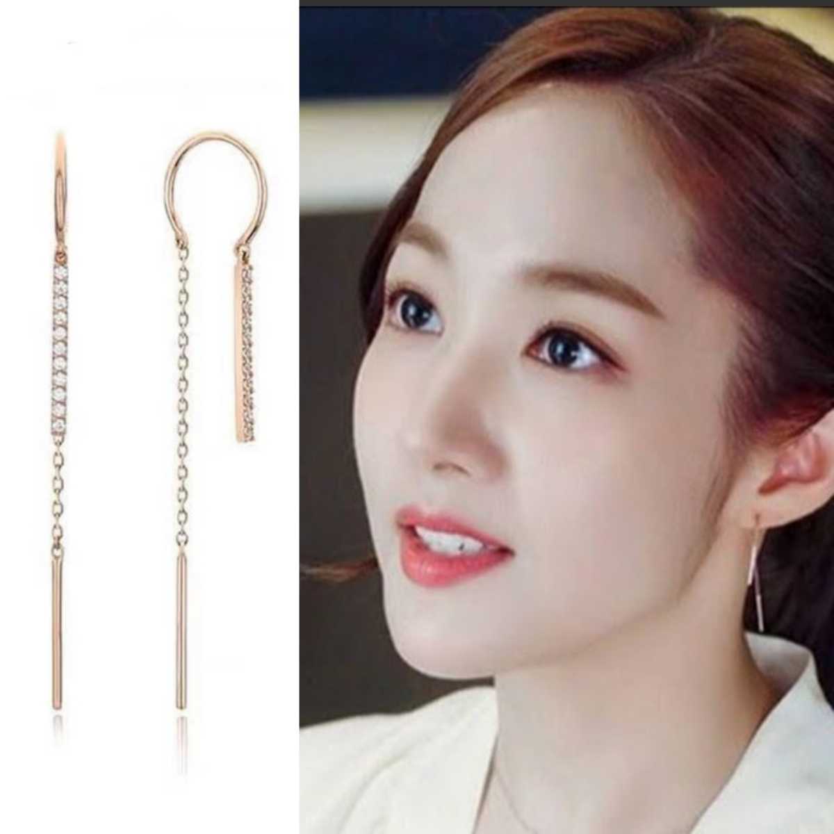  earrings pink gold chain earrings swaying earrings adult earrings pretty dressing up accessory height .. simple Korea [No.57]