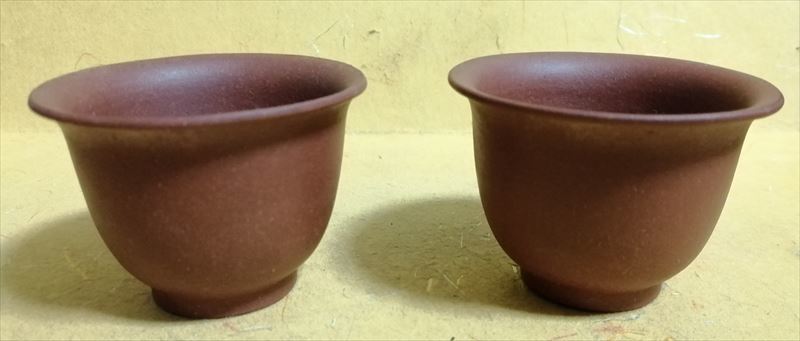 中国 煎茶道具 民国時代 紫砂湯呑 茶杯 2客 美品 唐物 時代 茶道具