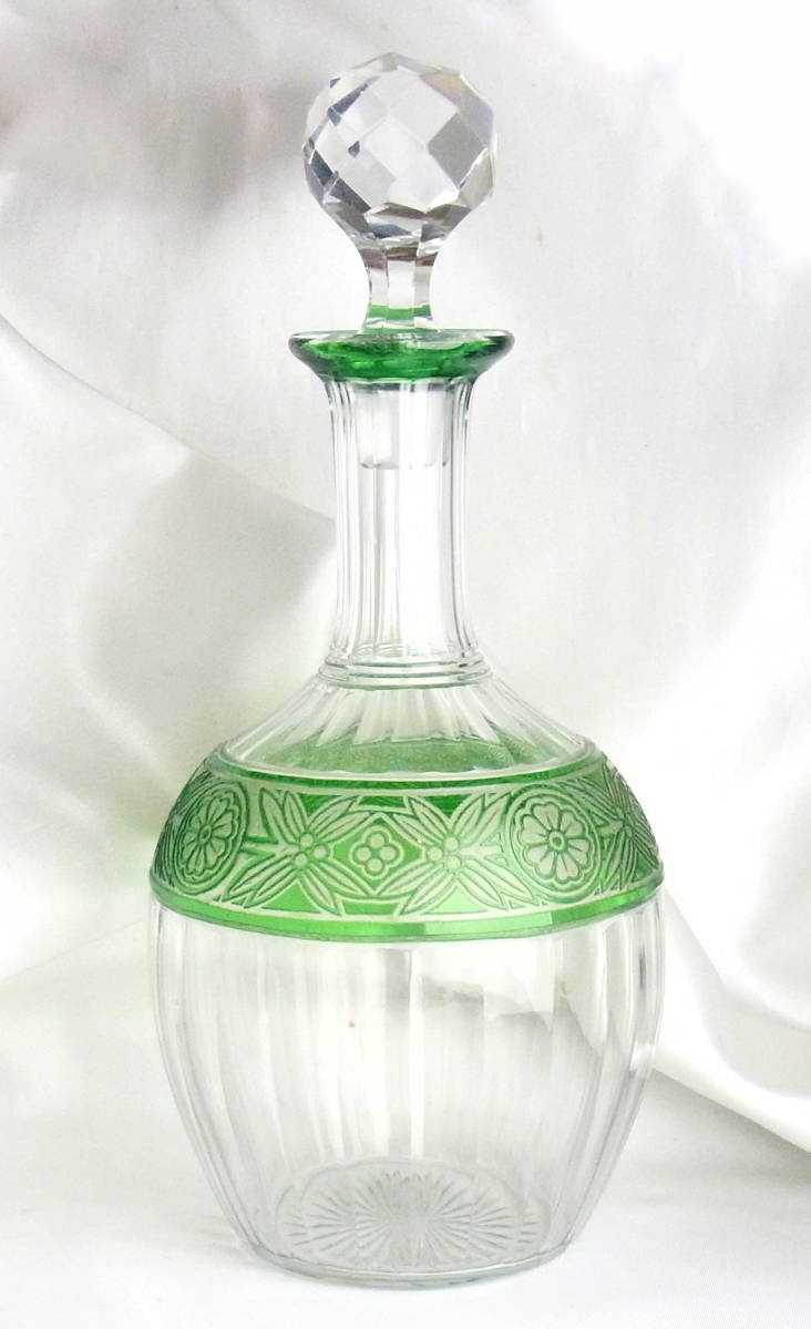 稀少品 OLD BACCARAT オールドバカラ EMPIRE 被せクリスタル カラフ デカンタ カット装飾 Crystal double Vert 上質クリスタル