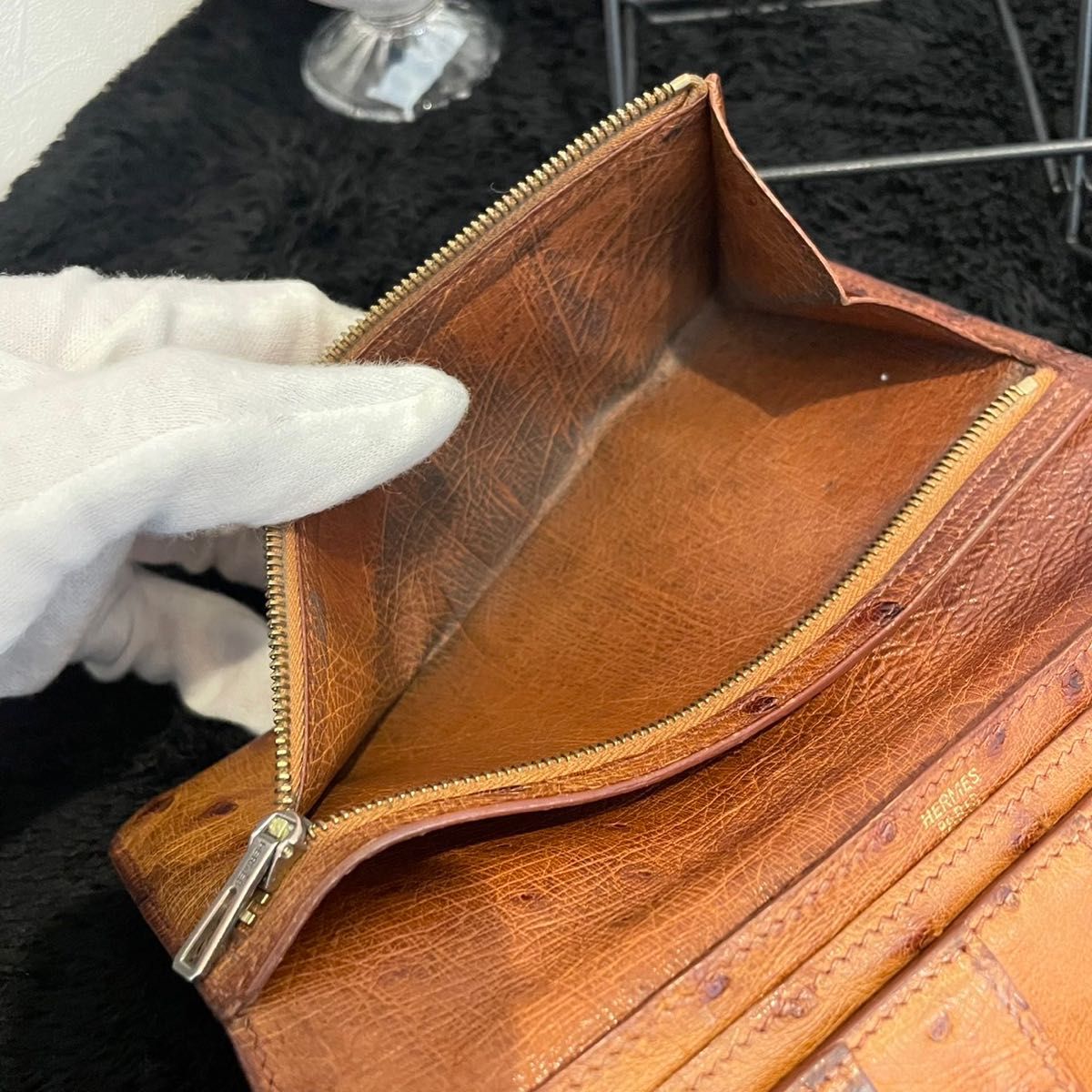 □エルメス□HERMESベアン♪オーストリッチ長財布♪男女兼用ユニ