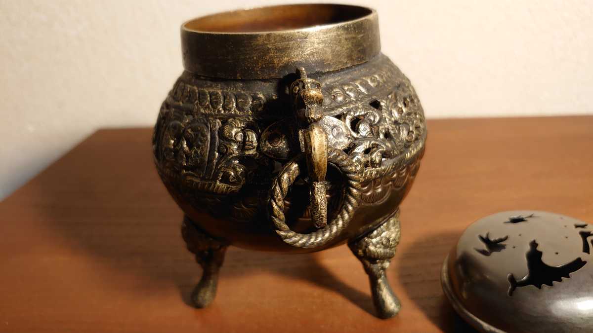 香炉　銅器　たたき出し　銅製　銀火屋　銀ホヤ　純銀　古玩　中国美術　蔵出し　１客_画像4