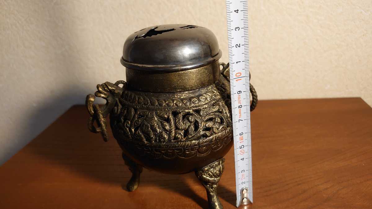 香炉　銅器　たたき出し　銅製　銀火屋　銀ホヤ　純銀　古玩　中国美術　蔵出し　１客_画像9