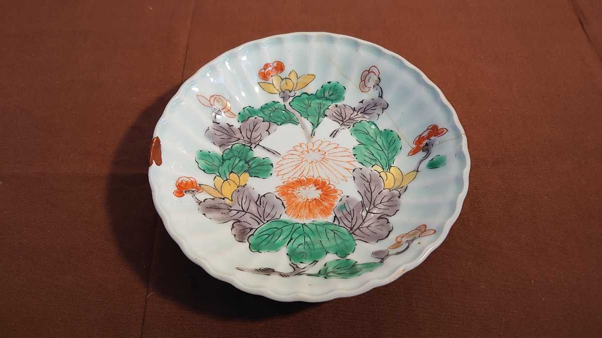 古伊万里 李朝 白磁 色絵 輪華皿 華の図 アンティーク古伊万里 蔵出し