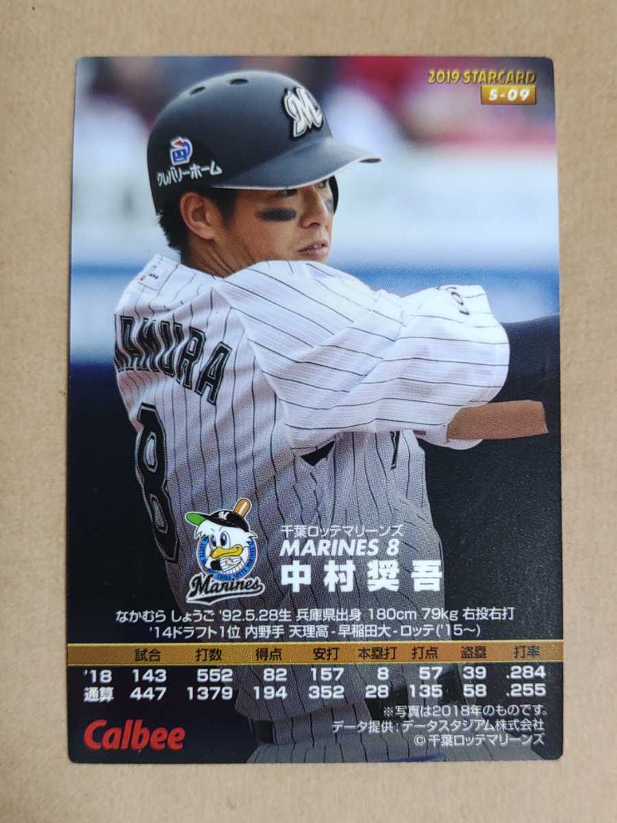 カルビー プロ野球チップス 2019 スターカード 金サイン 中村奨吾(ロッテ) S-09_画像2