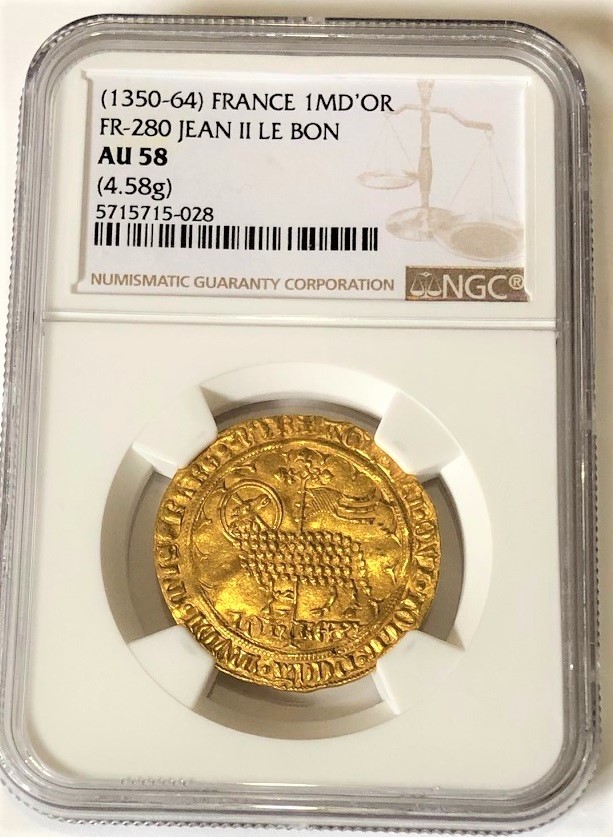 【希少！】フランス ジャンヌダルク 1350-64 ジャン2世 ムートンドール 金貨 NGC AU58 百年戦争 羊 モダンコイン アンティークコイン