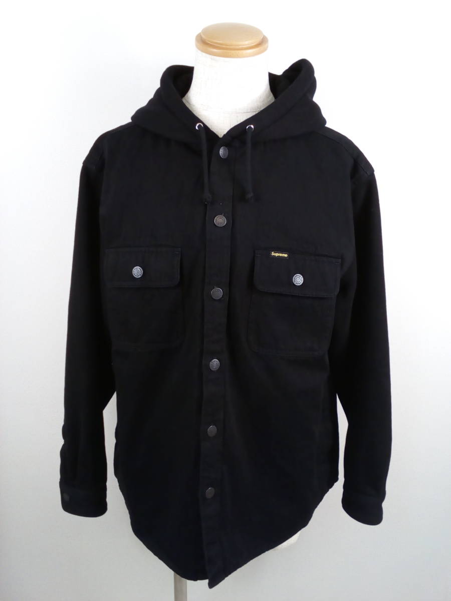 131-KM1943-120: Supreme シュプリーム Fleece Hooded Denim Shirt JACKET フーディ ブラック Mサイズ 22AW フリース