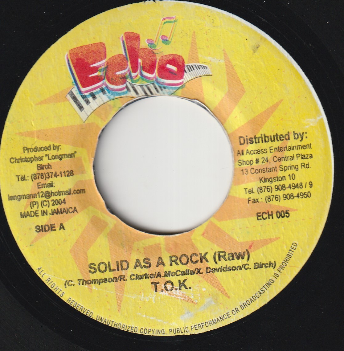 JA盤7"EP★T.O.K.★Solid As A Rock (Raw)/(Radio Edit)★Thrilla riddim★2004年★echo★超音波洗浄済★試聴可能_画像1