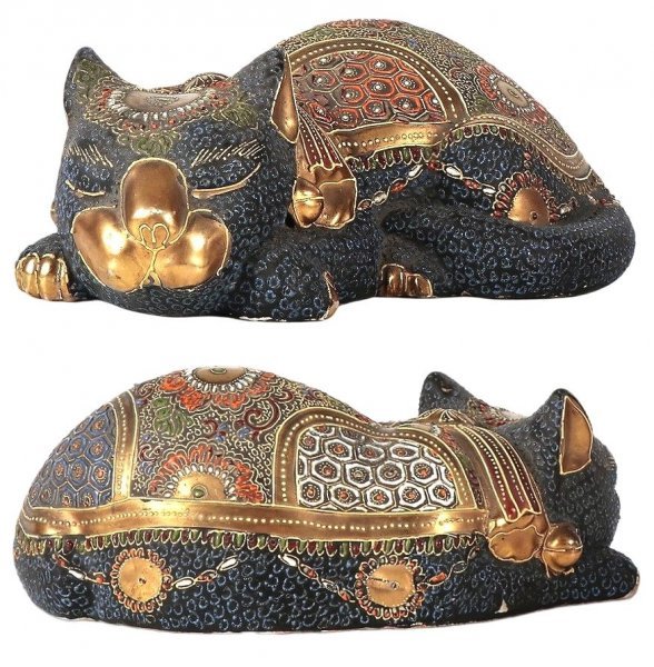 大阪特売 九谷焼の大きな眠り猫ちゃん 陶器の猫 猫の置物 ladonna.co.jp